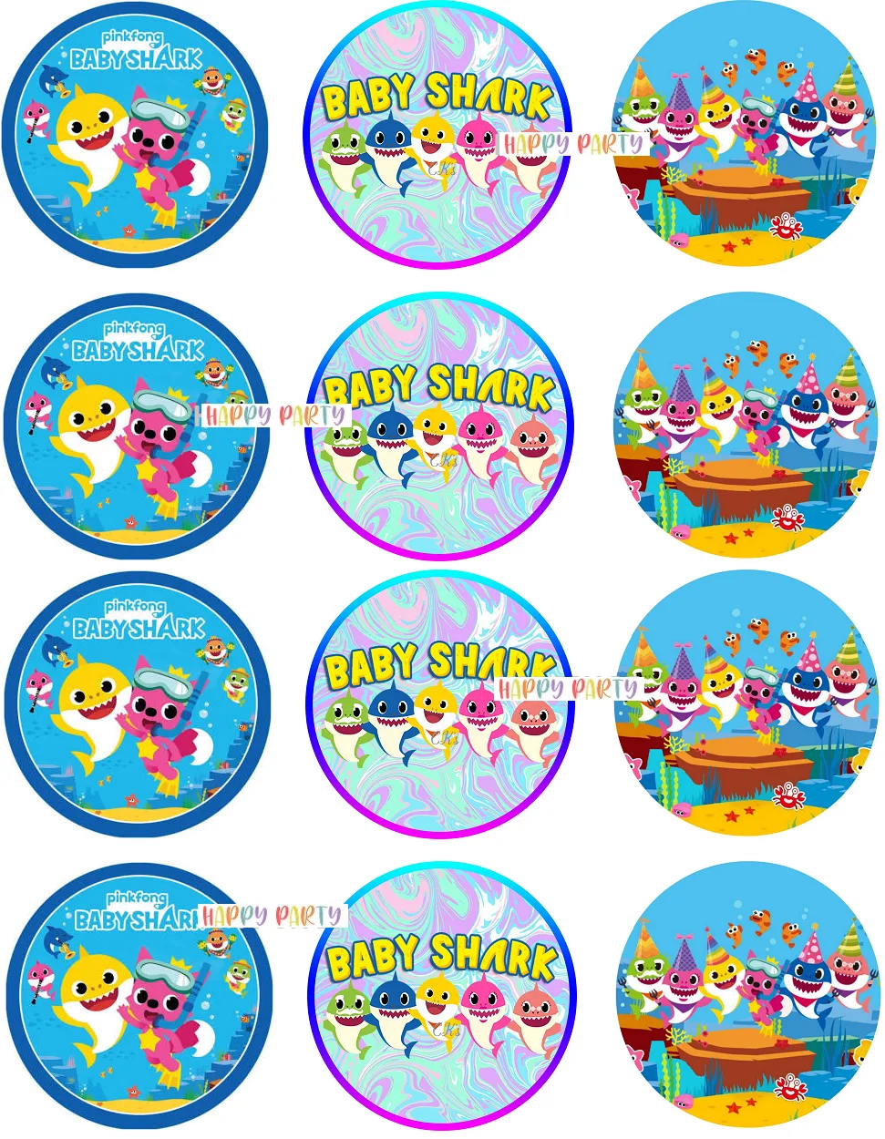 BABY SHARK Edible Cupcake Toppers 4cm UNCUT Images