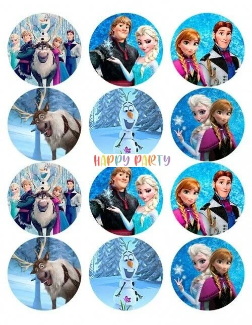 Frozen Elsa Anna EDIBLE Cupcake Toppers 4cm UNCUT Image