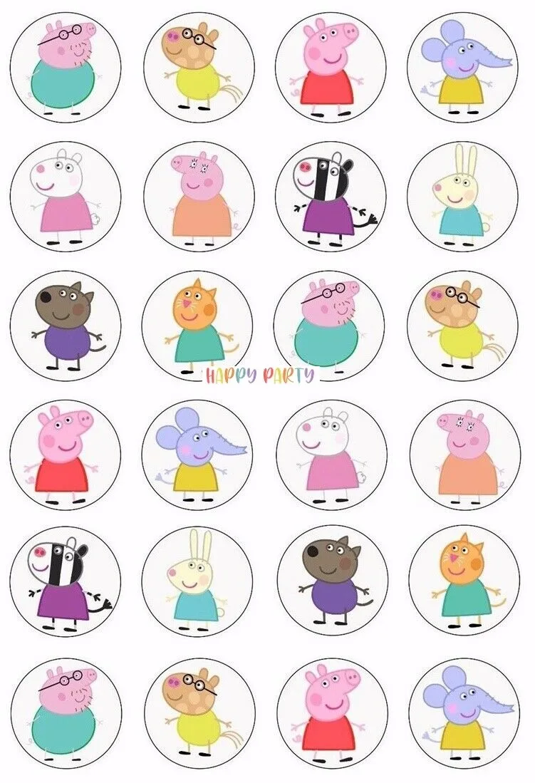 Peppa Pig Theme 2 Edible Cupcake Toppers 4cm UNCUT Image