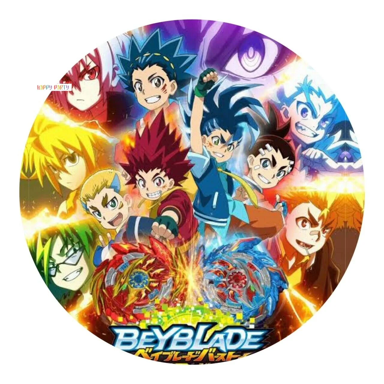 Beyblade Animate Edible Birthday Cake Topper Decoration Round Image