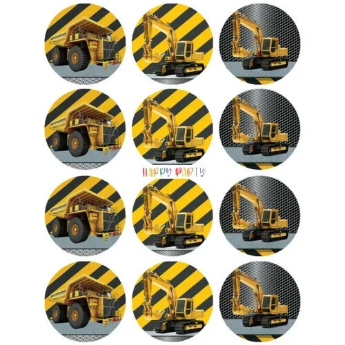 CONSTRUCTION VEHICLES Edible Cupcake Toppers UNCUT Images
