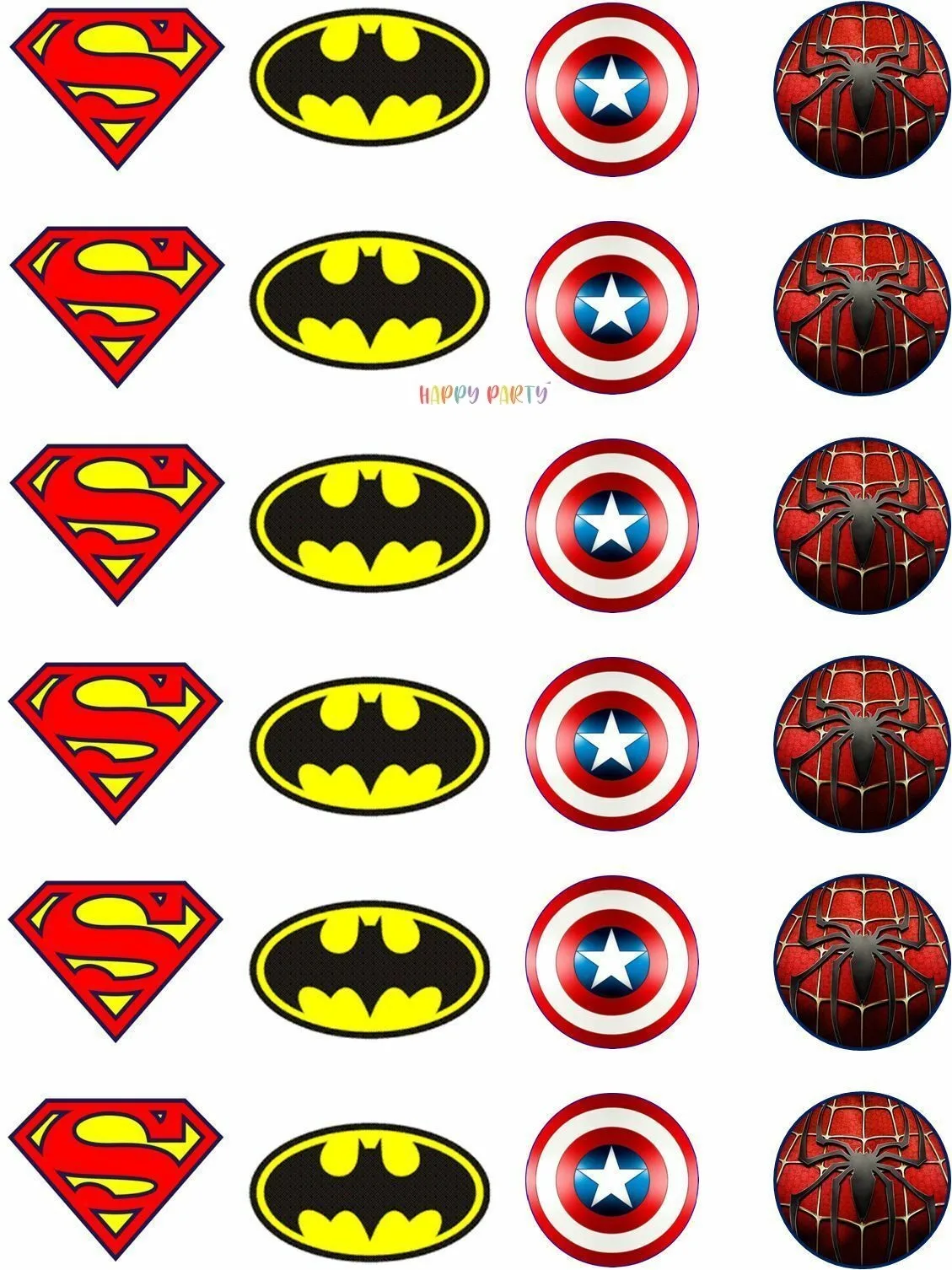 Super Hero Logo Cupcake Toppers 4cm UNCUT Image Cake Decoration