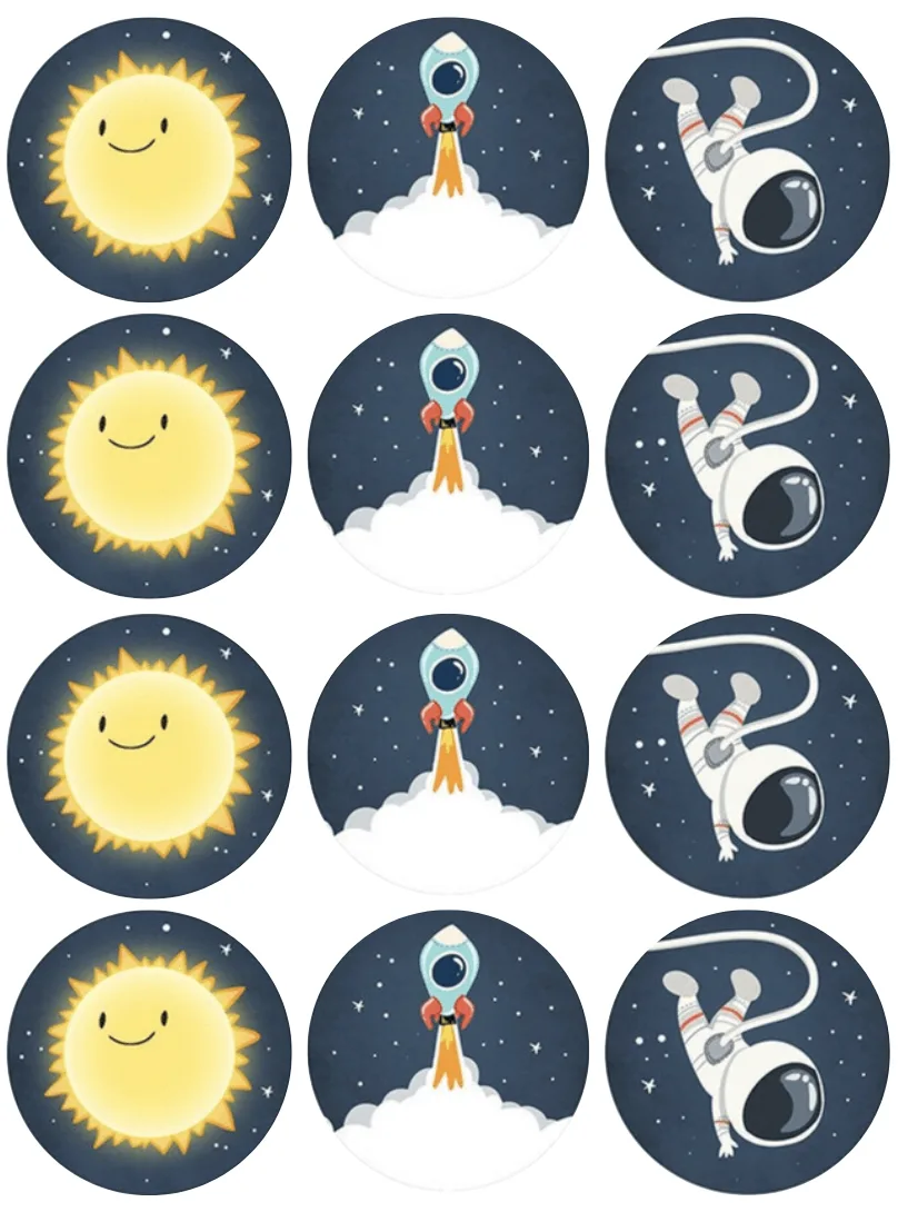 Astronaut and Space Edible Cupcake Topper 4cm Round Uncut Images Decoration