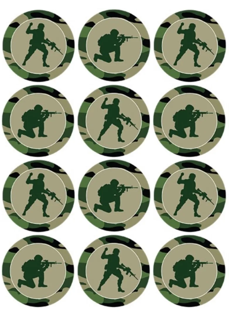 Army Soldiers Edible Cupcake Topper 4cm Round Uncut Images Decoration
