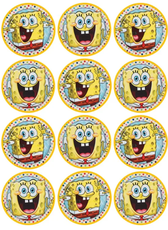 SpongeBob Edible Cupcake Topper 4cm Round Uncut Images Decoration