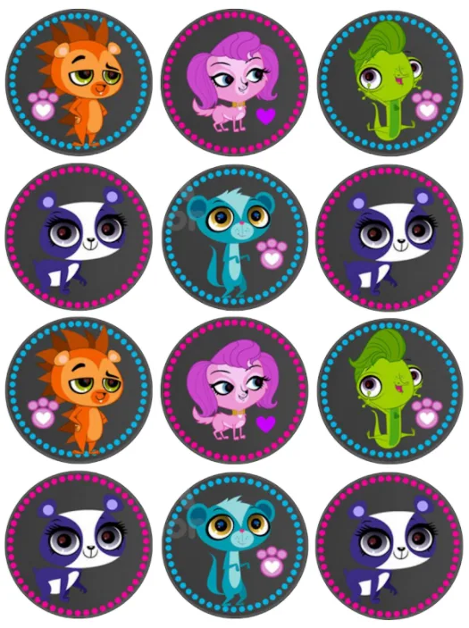 Littlest Pet Shop Edible Cupcake Topper 4cm Round Uncut Images Decoration