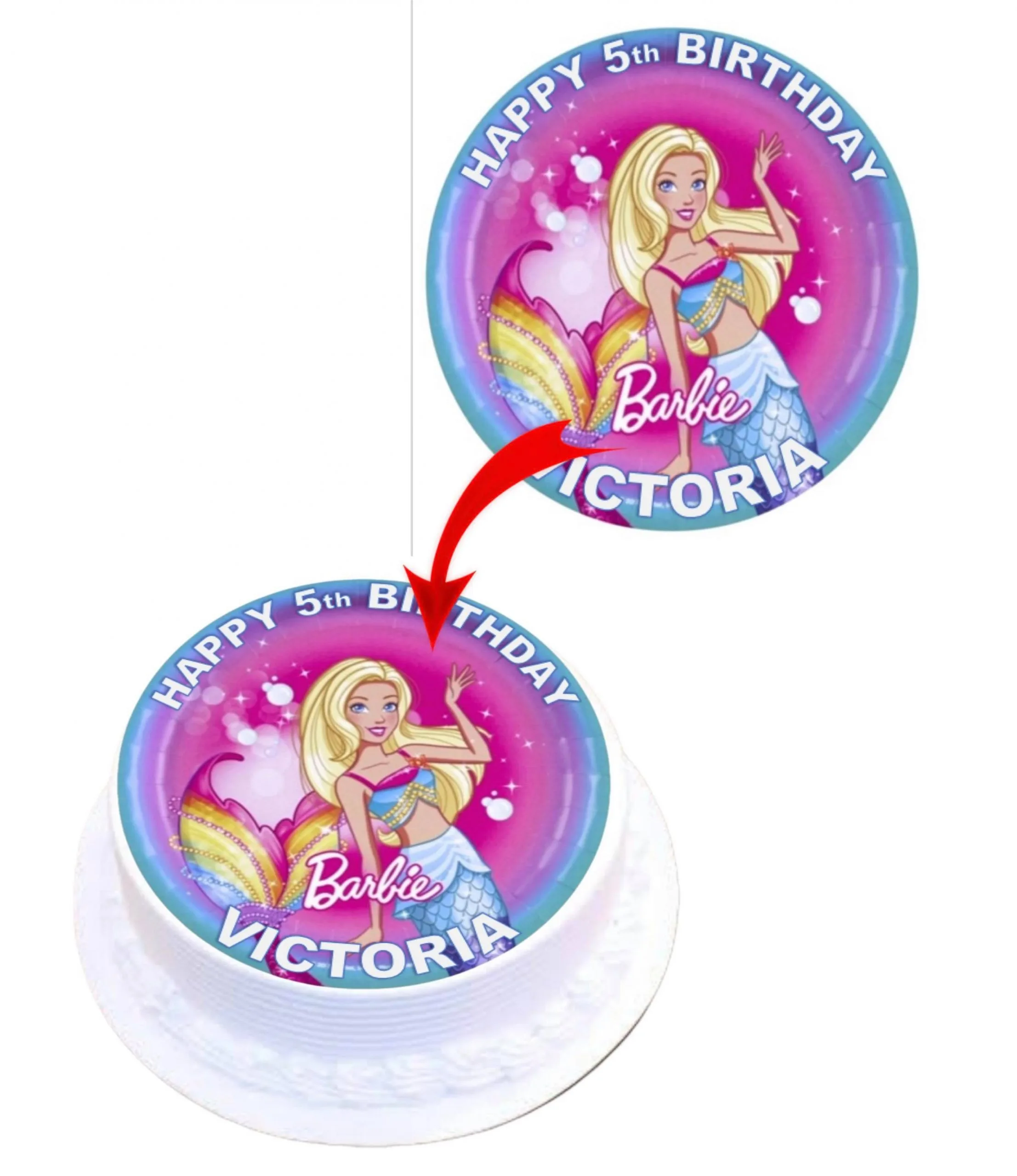 Barbie Dreamtopia Personalised Round Edible Cake Topper Decoration Images