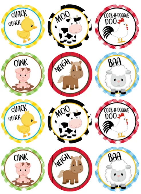 Farm Animal Edible Cupcake Topper 4cm Round Uncut Images Decoration