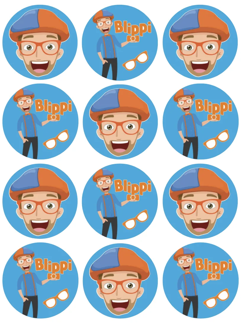 Blippi Edible Cupcake Topper 4cm Round Uncut Images Decoration