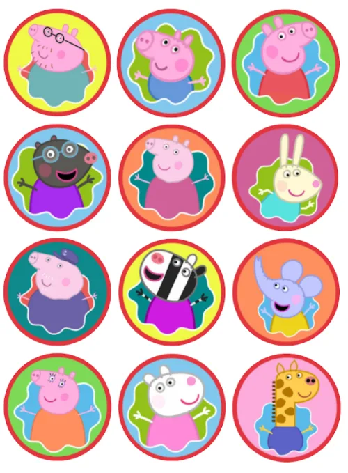 Peppa Pig Edible Cupcake Topper 4cm Round Uncut Images Decoration