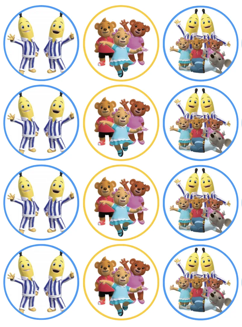 Bananas in Pyjamas Edible Cupcake Topper 4cm Round Uncut Images Decoration