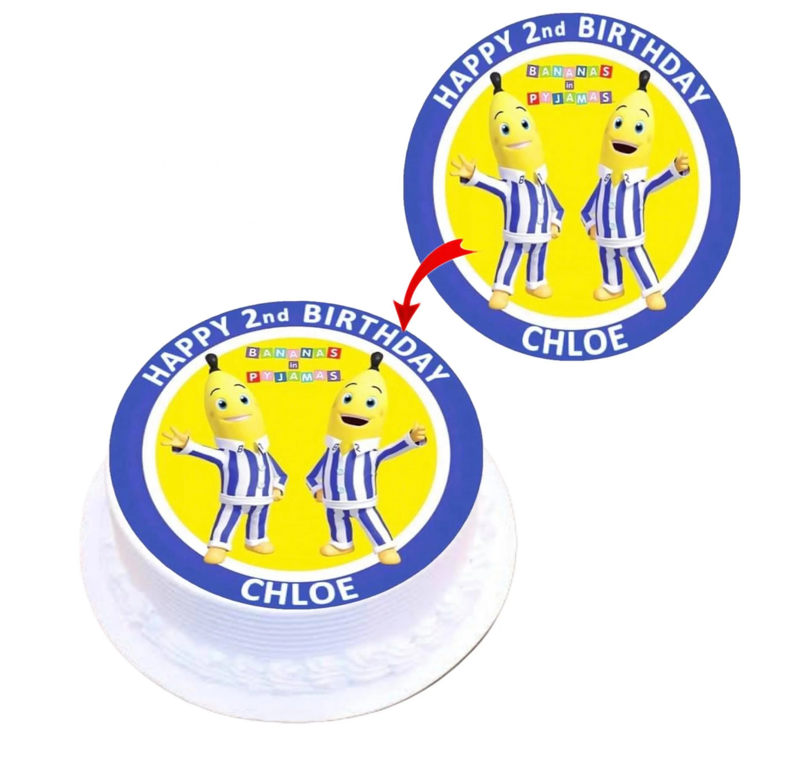 Bananas in Pyjamas Personalised Round Edible Cake Topper Decoration Images