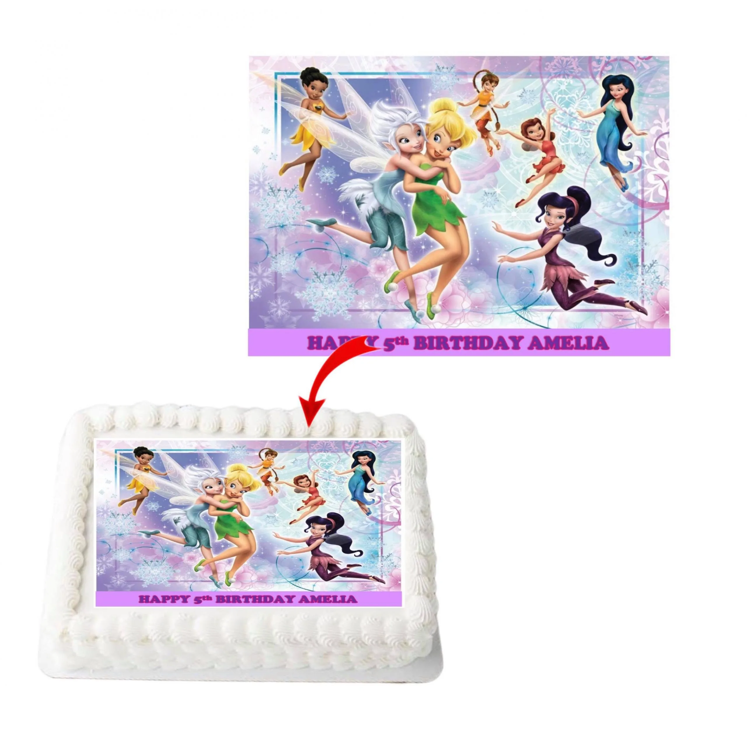 Fairy Tinkerbell Personalized Edible A4 Rectangle Size Birthday Cake Topper Decoration Images
