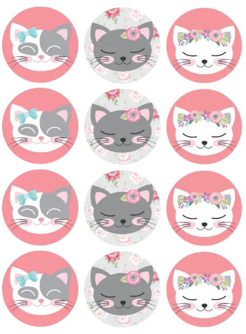 Cat Kitten Edible Cupcake Topper 4cm Round Uncut Images Decoration