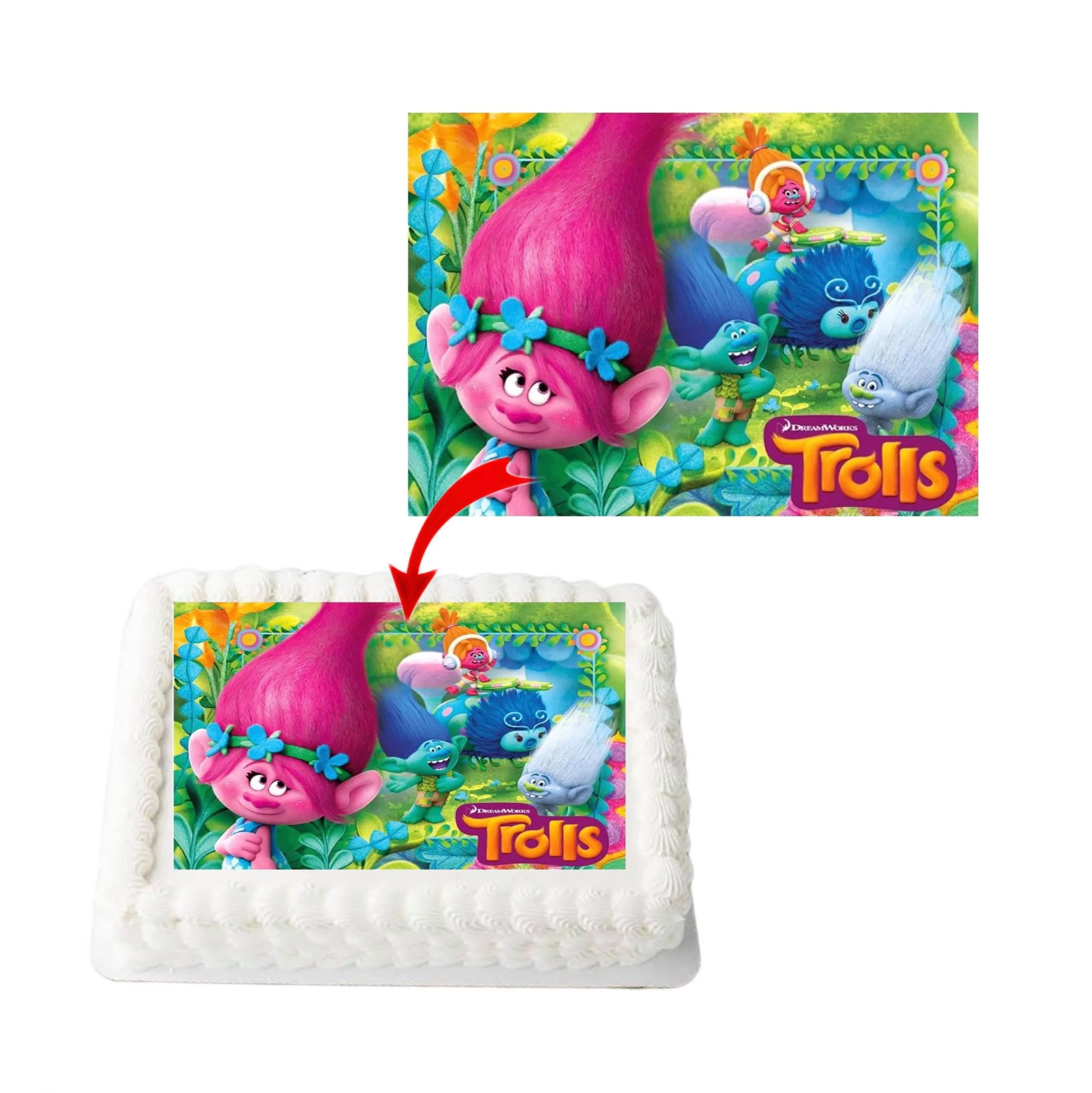 Trolls A4 Rectangle Birthday Cake Topper Decoration Images