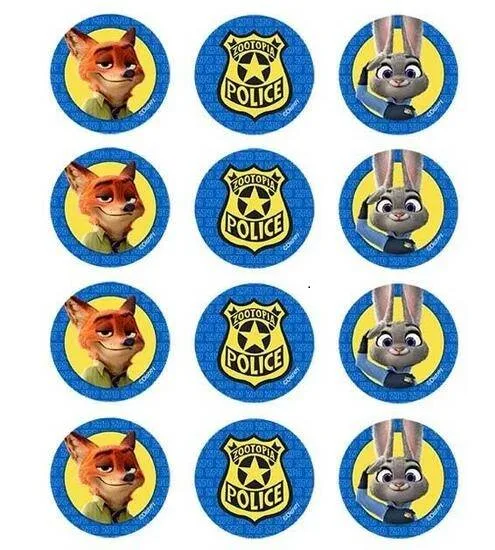 Zootopia Edible Cupcake Topper 4cm Round Uncut Images Decoration