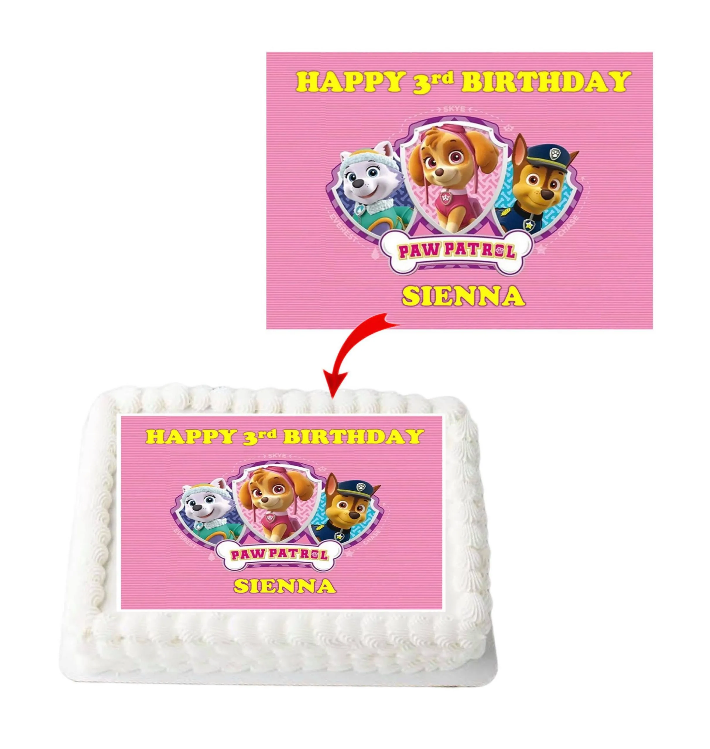 Paw Patrol Personalized Edible A4 Rectangle Size Birthday Cake Topper Decoration Images
