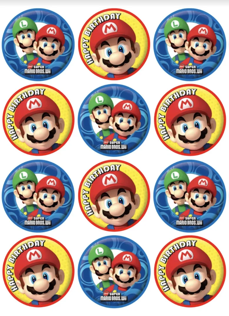 Super Mario Brothers Edible Cupcake Topper 4cm Round Uncut Images Decoration