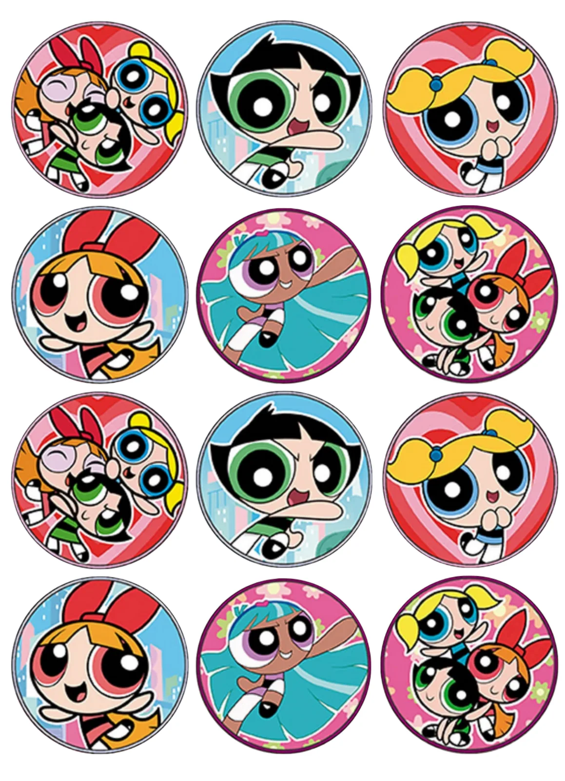 Powerpuff Girls Edible Cupcake Topper 4cm Round Uncut Images Decoration