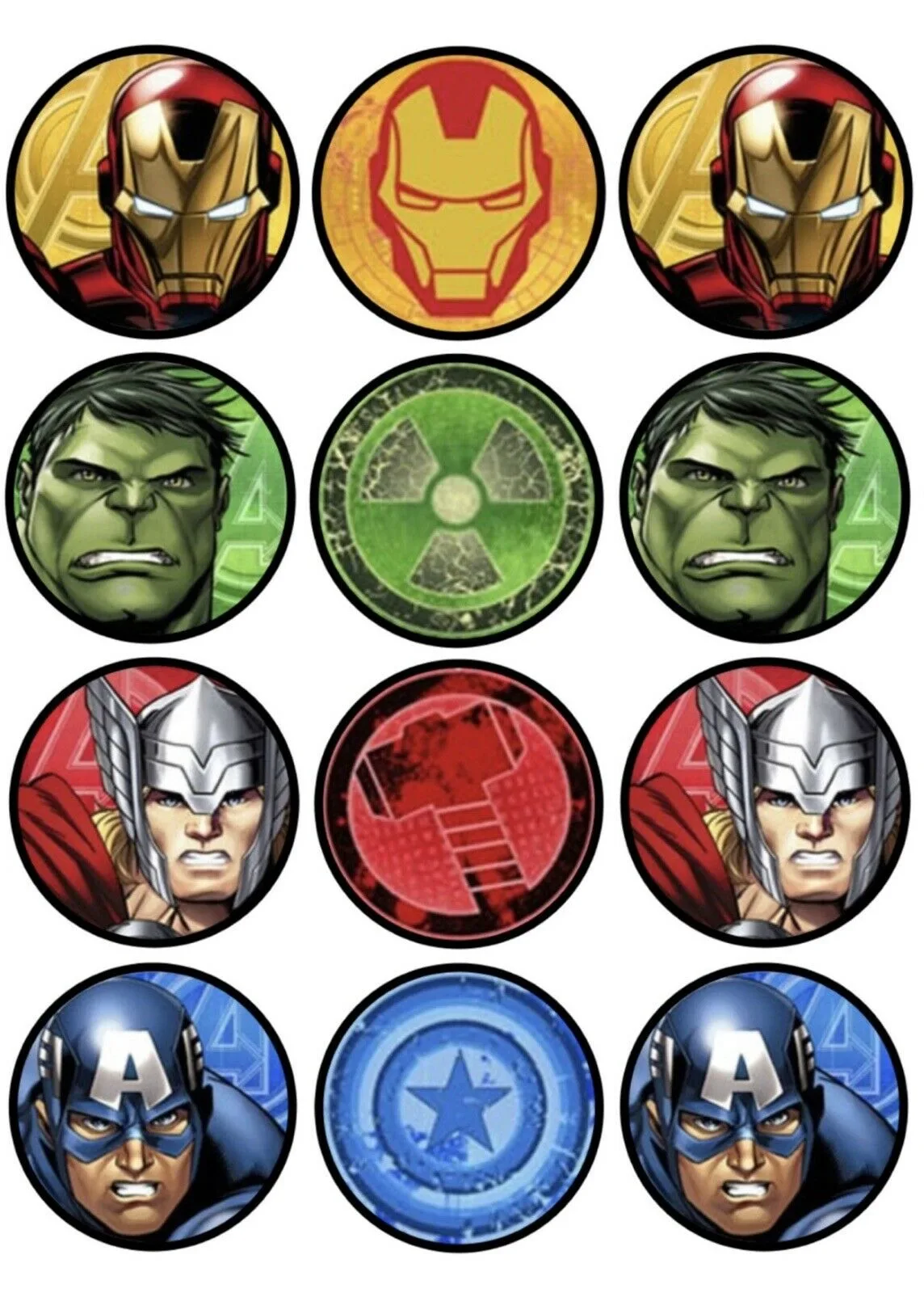 Avengers Marvel Edible Cupcake Topper 4cm Round Uncut Images Decoration