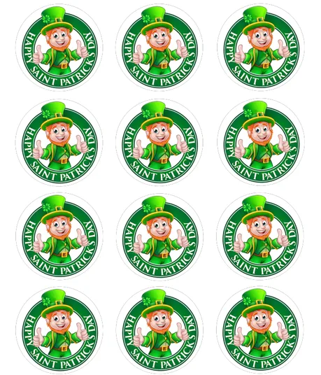 Stain Patrick’s Day Edible Cupcake Topper 4cm Round Uncut Images Decoration