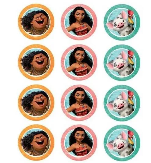 Moana Edible Cupcake Topper 4cm Round Uncut Images Decoration