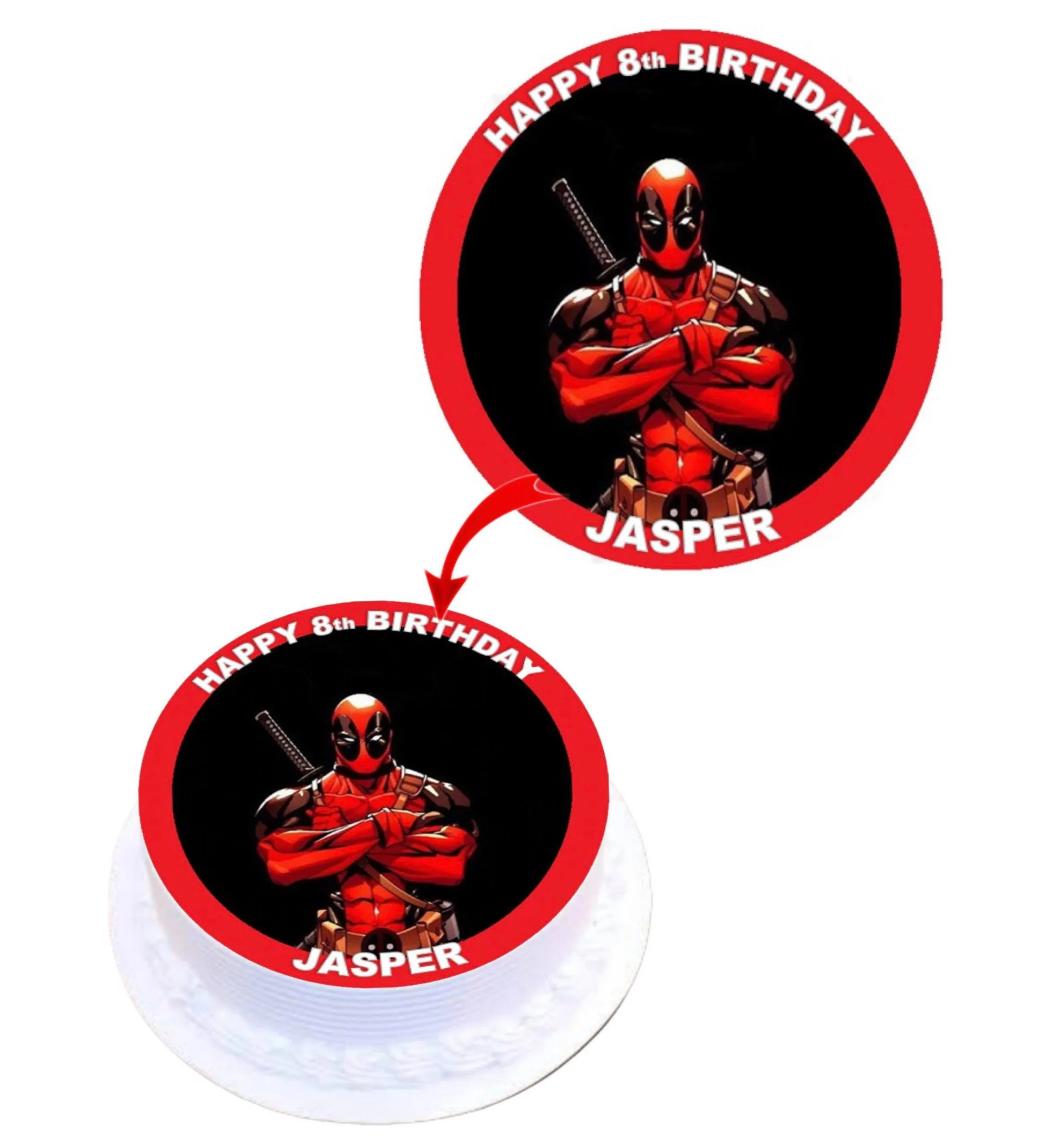 Deadpool Personalised Round Edible Cake Topper Decoration Images