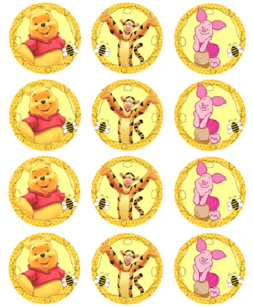 Winnie The Pool Edible Cupcake Topper 4cm Round Uncut Images Decoration