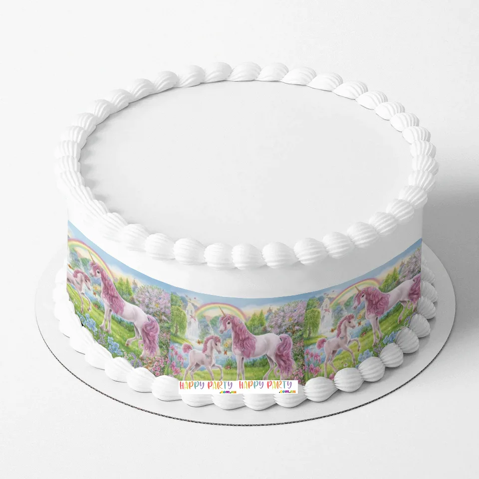 Unicorn A4 Rectangle CAKE WRAP Around The Cake Edible Images Topper