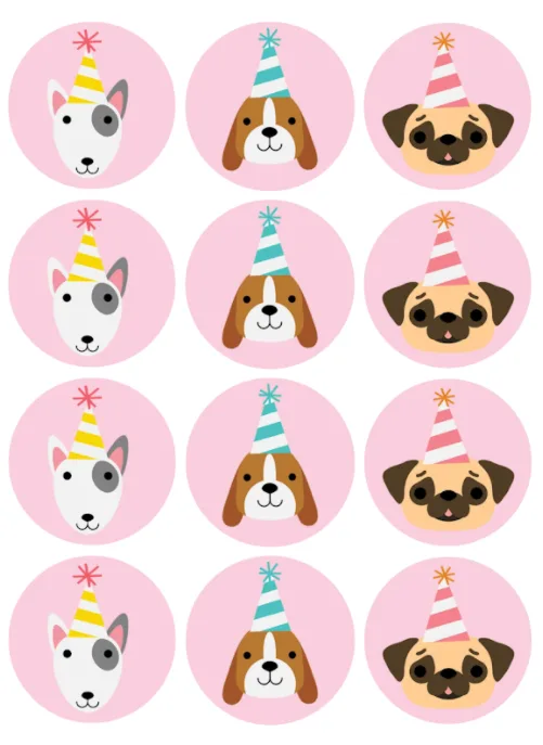 Dogs Puppy Edible Cupcake Topper 4cm Round Uncut Images Decoration