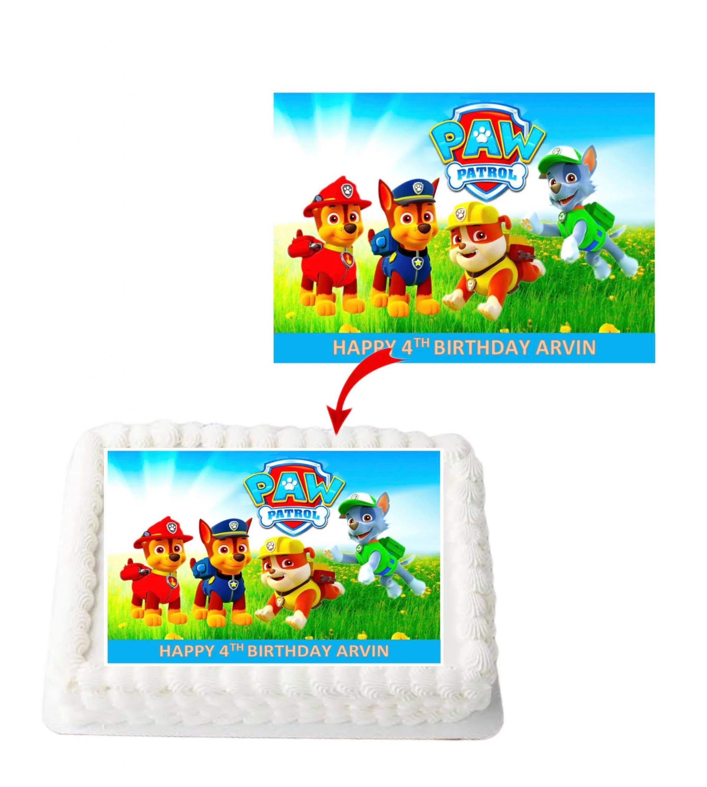 Paw Patrol #2 Personalized Edible A4 Rectangle Size Birthday Cake Topper Decoration Images