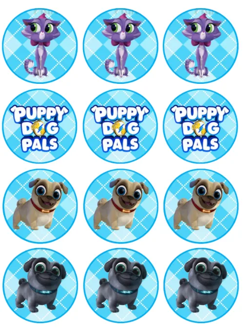 Puppy Dog Pals Edible Cupcake Topper 4cm Round Uncut Images Decoration