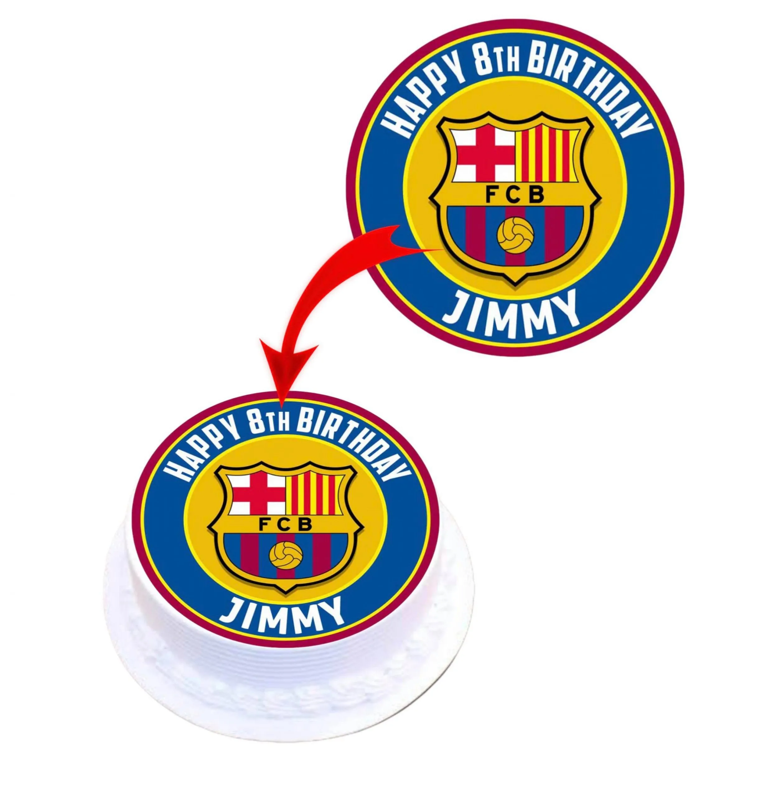 Barcelona Personalised Round Edible Cake Topper Decoration Images