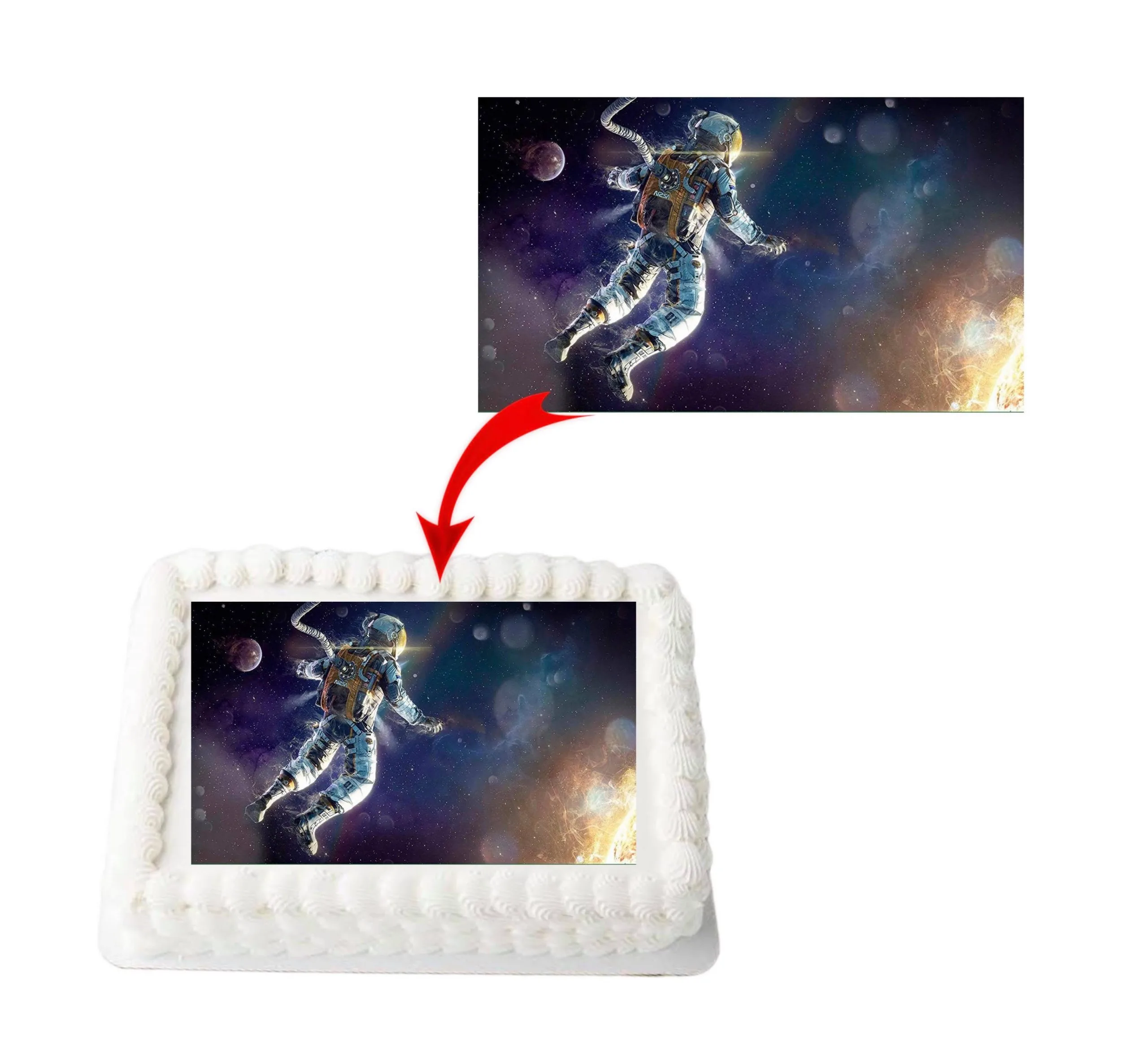 Astronaut A4 Rectangle Birthday Cake Topper Decoration Images