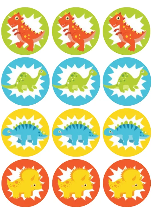 Dinosaurs Edible Cupcake Topper 4cm Round Uncut Images Decoration