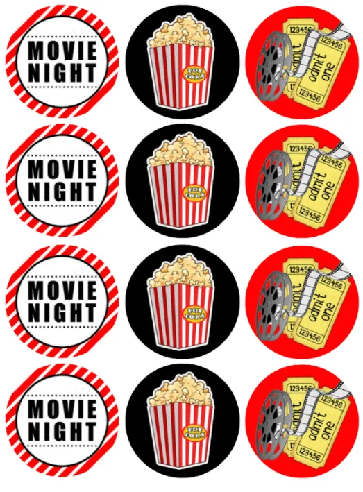 Movie Night Edible Cupcake Topper 4cm Round Uncut Images Decoration