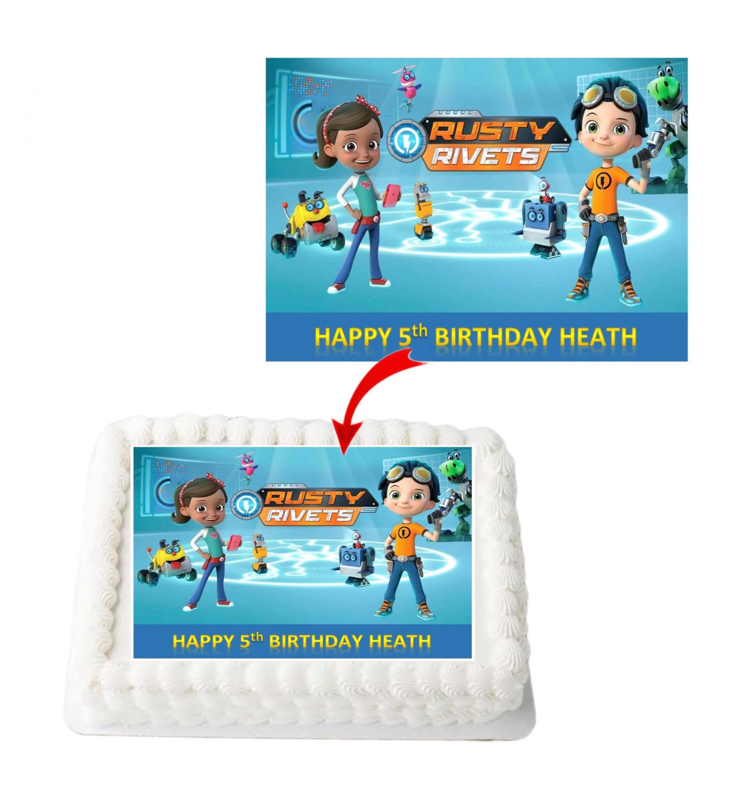 Rusty Rivets Personalized Edible A4 Rectangle Size Birthday Cake Topper Decoration Images