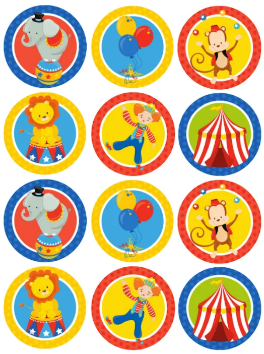 Circus Theme Edible Cupcake Topper 4cm Round Uncut Images Decoration