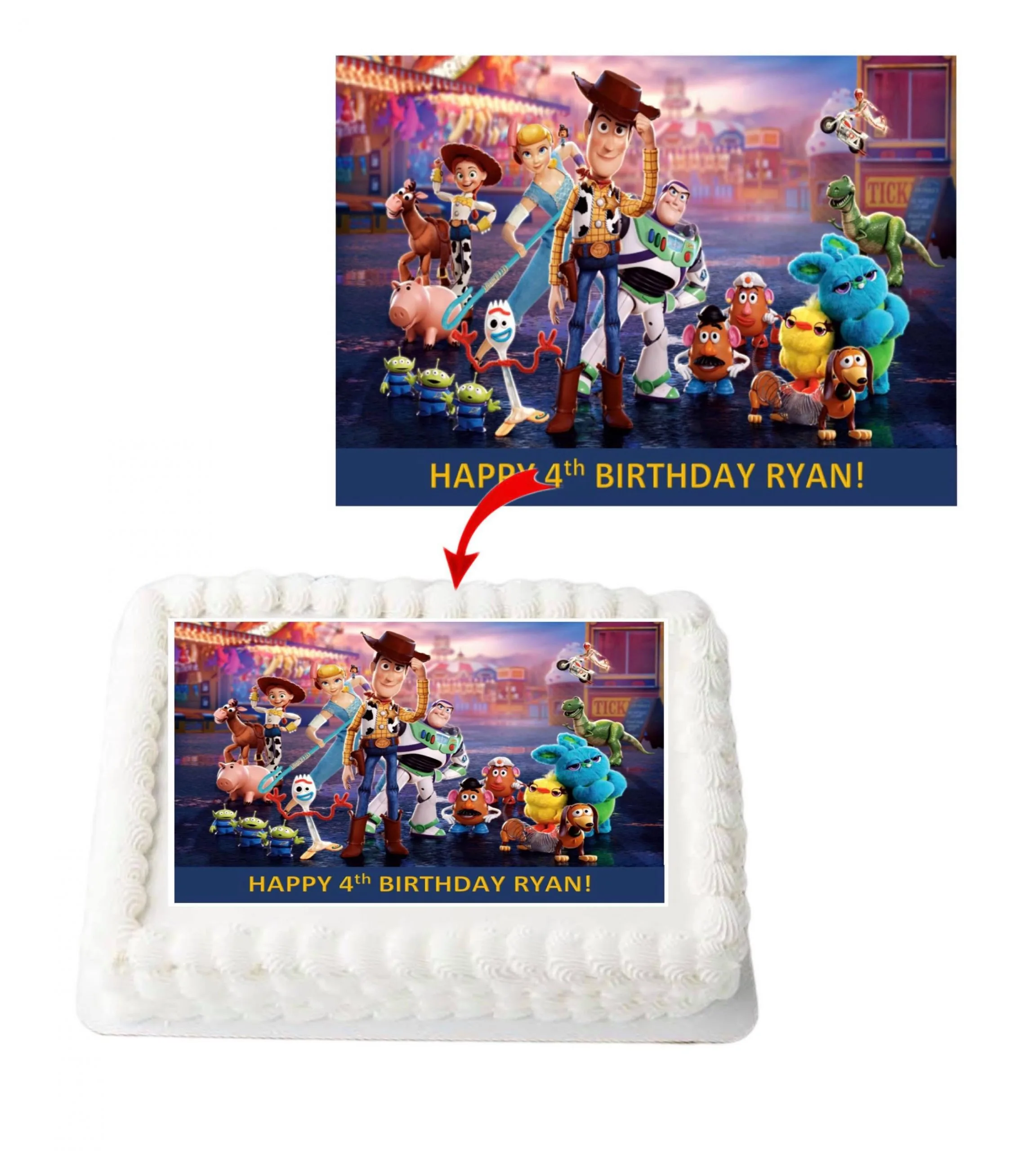 Toys Story 4 Personalized Edible A4 Rectangle Size Birthday Cake Topper Decoration Images