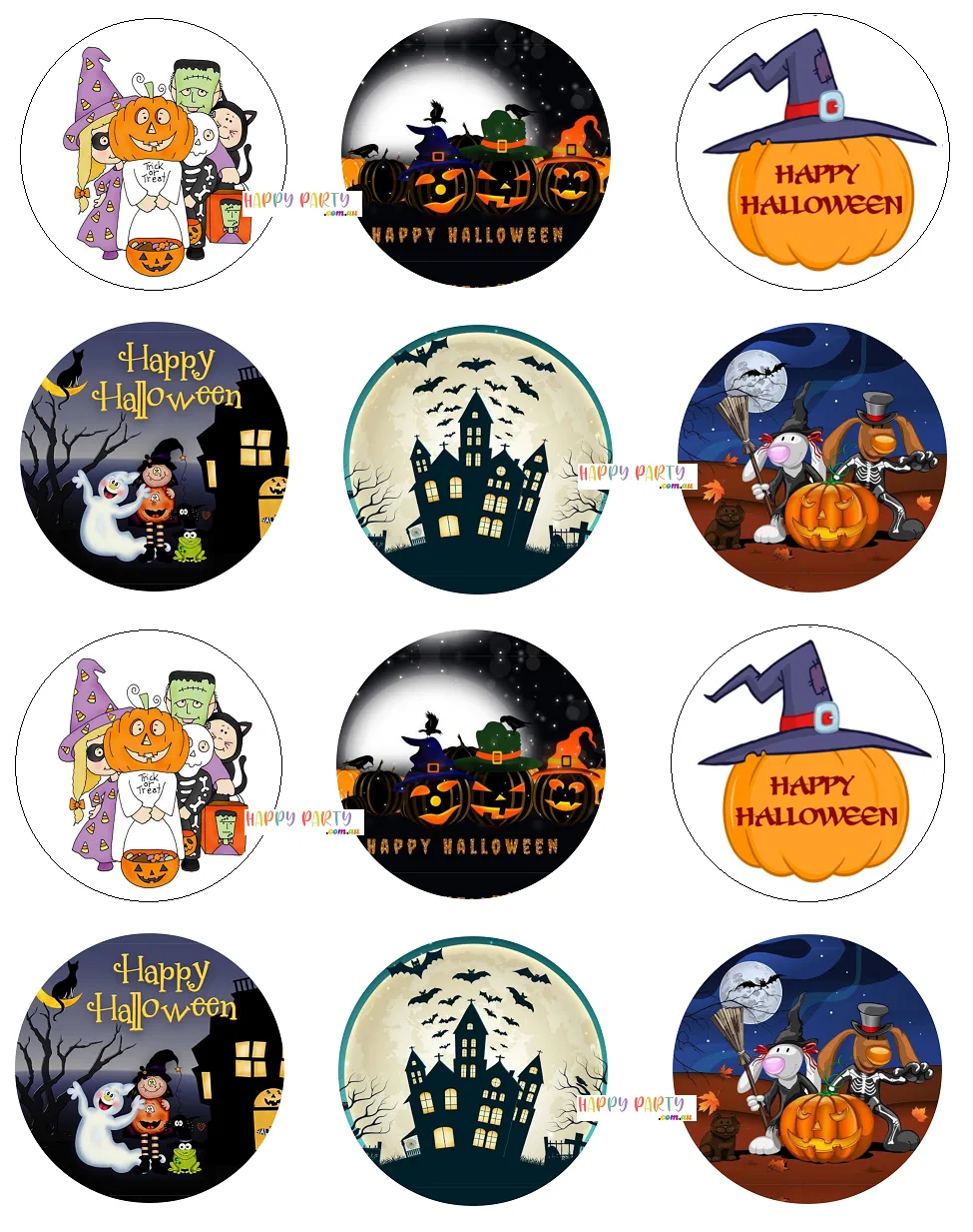 Halloween Theme Edible Cupcake Toppers 4cm UNCUT Images