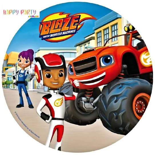 BLAZE & MONSTER MACHINE Edible Birthday Cake Topper Decoration Round Image