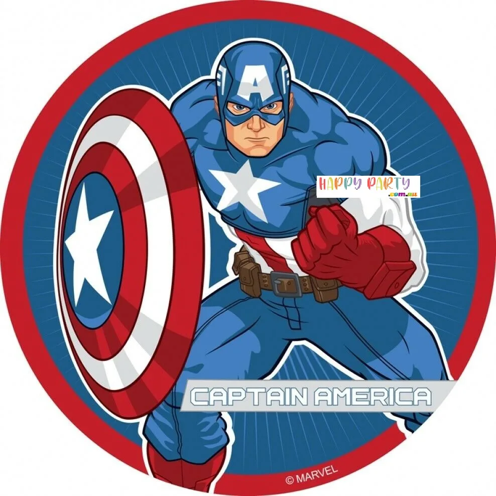 Captain America Edible Birthday Cake Topper Decoration Round Image