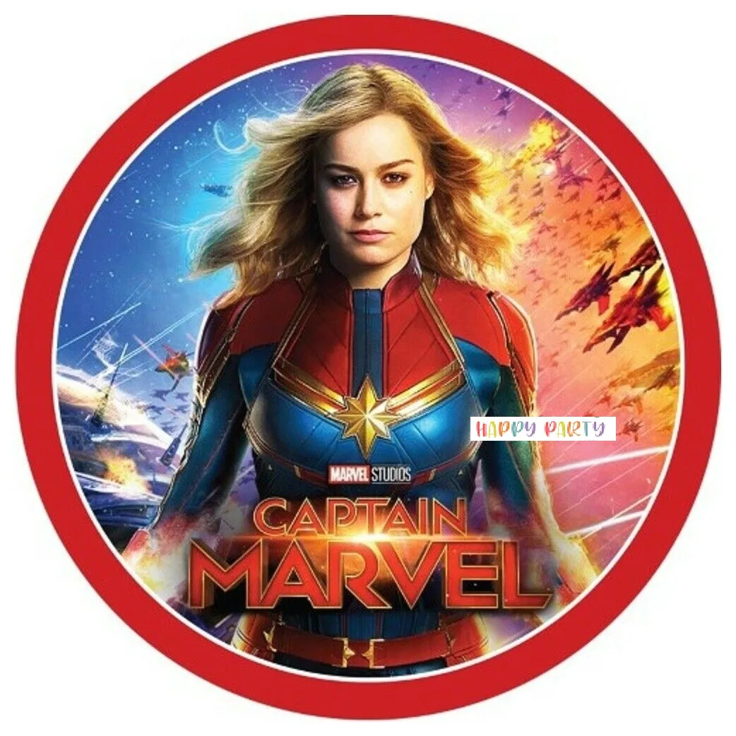 Captain Marvel Edible Birthday Cake Topper Decoration Round Image