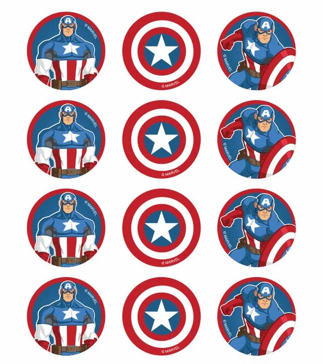 Captain America Edible Cupcake Topper 4cm Round Uncut Images Decoration