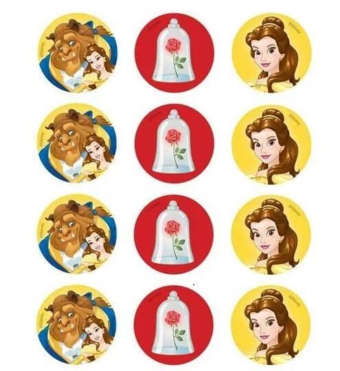 Beauty and the Beast Edible Cupcake Topper 4cm Round Uncut Images Decoration