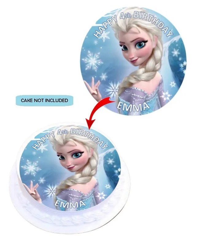 Frozen Elsa Personalised Round Edible Cake Topper Decoration Images