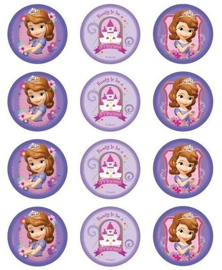 12 x Sofia The First Edible Cupcake Topper 4cm Round Uncut Images Decoration