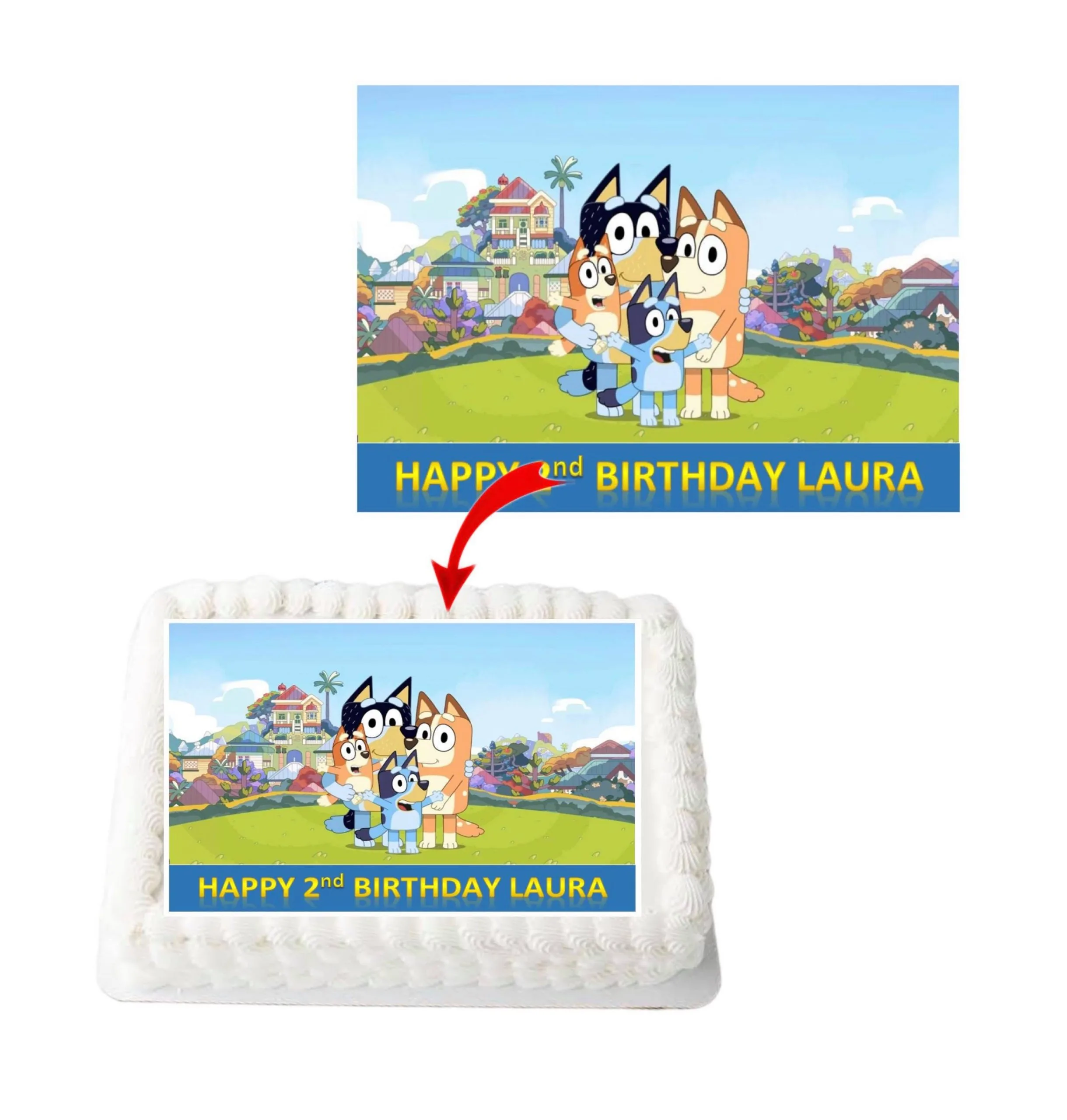 Bluey Personalized Edible A4 Rectangle Size Birthday Cake Topper Decoration Images