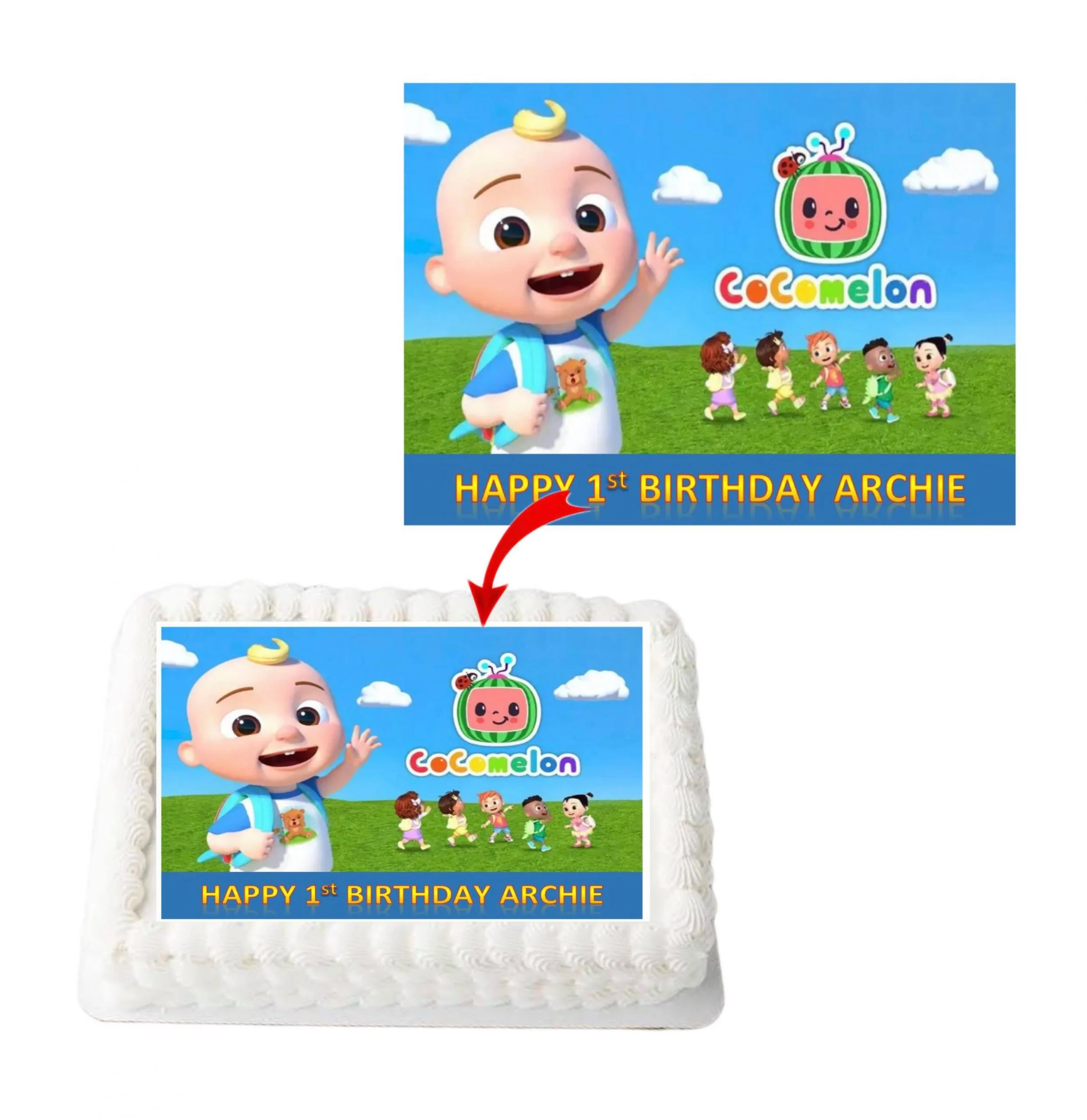Cocomelon Personalized Edible A4 Rectangle Size Birthday Cake Topper Decoration Images