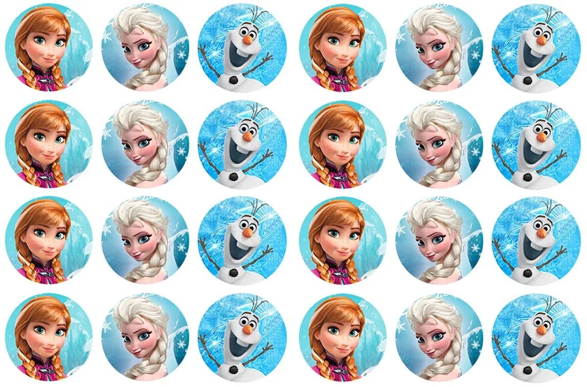 Frozen Elsa Anna Edible Cupcake Topper 4cm Round Uncut Images Decoration